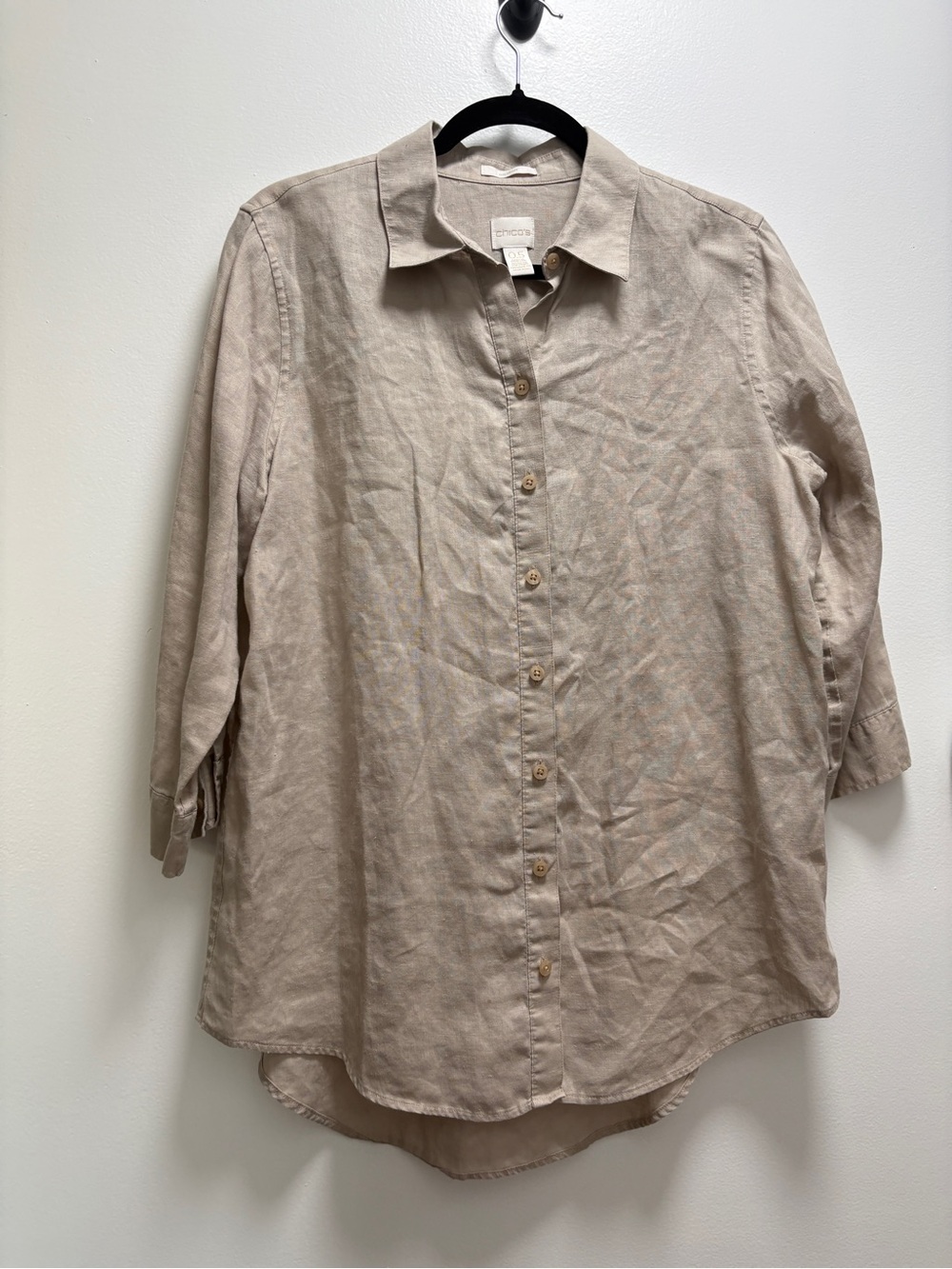Chico's Light Beige Linen Button-Down Shirt | .5 / size 6 | minimal quiet